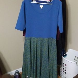 LuLaRoe Nicole blue green print dress